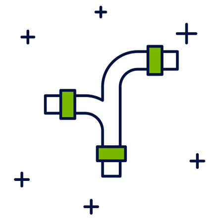Filled outline Industry metallic pipe icon isolated on white background. Plumbing pipeline parts of...