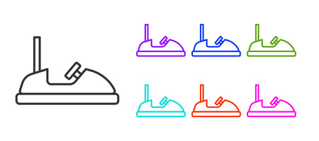 Black line Bumper car icon isolated on white background. Amusement park. Childrens entertainment playground, recreation park. Set icons colorful. Vectorのイラスト素材