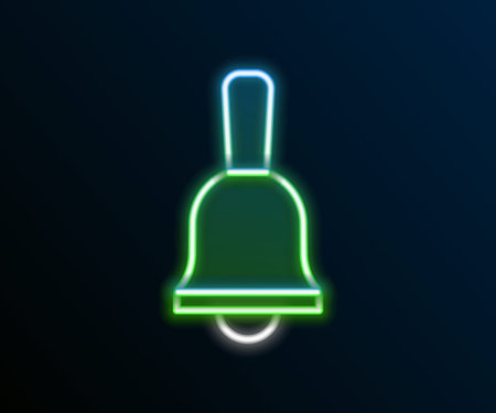 Glowing neon line Ringing bell icon isolated on black background. Alarm symbol, service bell, handbell sign, notification symbol. Colorful outline concept. Vectorのイラスト素材