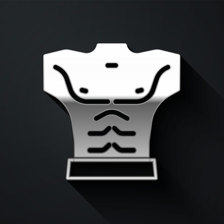 Silver Bodybuilder showing his muscles icon isolated on black background. Fit fitness strength health hobby concept. Long shadow style. Vectorのイラスト素材