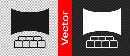 Black Cinema auditorium with screen icon isolated on transparent background. Vectorのイラスト素材