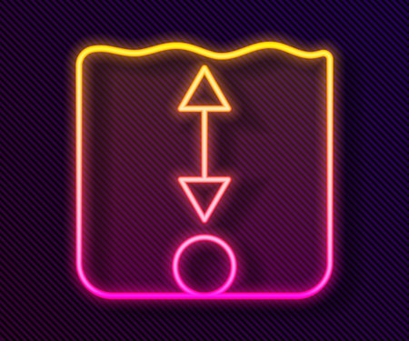 Glowing neon line Depth measurement icon isolated on black background. Water depth. Vectorのイラスト素材