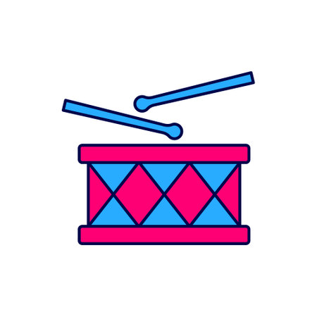 Filled outline Musical instrument drum and drum sticks icon isolated on white background. Vectorのイラスト素材
