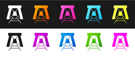 Set Mine entrance icon isolated on black and white background. Vectorのイラスト素材