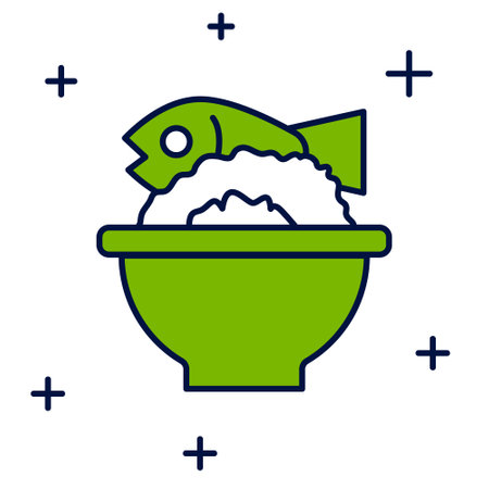 Filled outline Served fish on a bowl icon isolated on white background. Vectorのイラスト素材