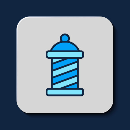 Filled outline Classic Barber shop pole icon isolated on blue background. Barbershop pole symbol. Vectorのイラスト素材