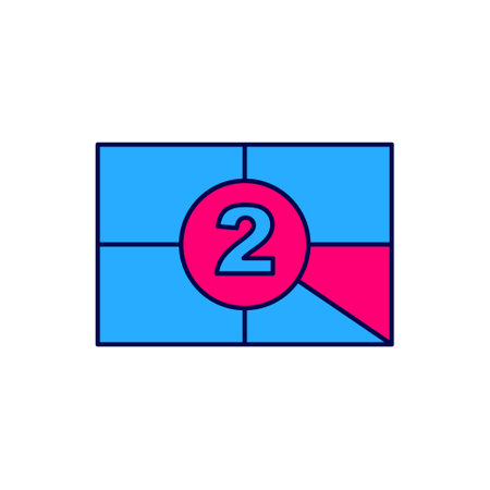 Filled outline Old film movie countdown frame icon isolated on white background. Vintage retro cinema timer count. Vectorのイラスト素材