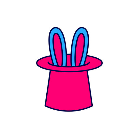 Filled outline Magician hat and rabbit ears icon isolated on white background. Magic trick. Mystery entertainment concept. Vectorのイラスト素材
