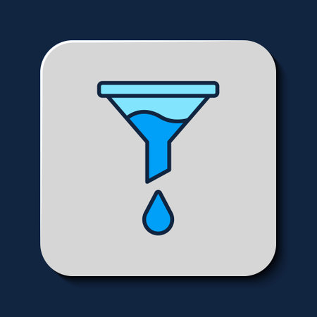 Filled outline Funnel or filter icon isolated on blue background. Vectorのイラスト素材