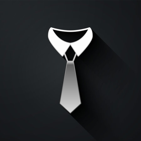Silver Tie icon isolated on black background. Necktie and neckcloth symbol. Long shadow style. Vectorのイラスト素材