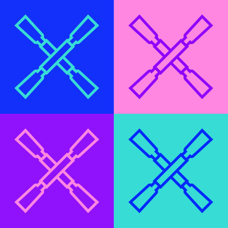Pop art line Oars or paddles boat icon isolated on color background. Vectorのイラスト素材