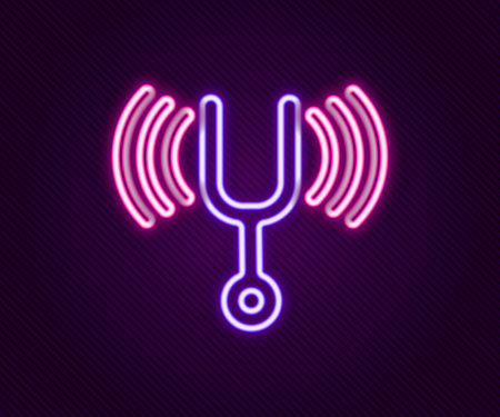 Glowing neon line Musical tuning fork for tuning musical instruments icon isolated on black background. Colorful outline concept. Vectorのイラスト素材