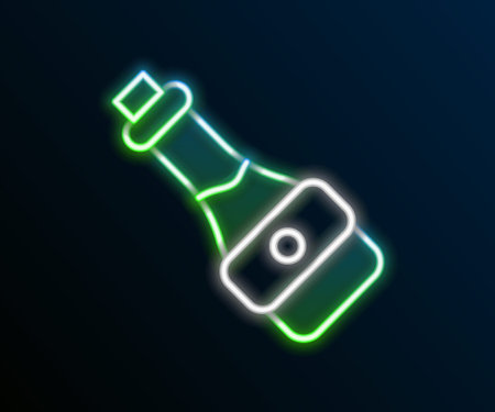 Glowing neon line Soy sauce bottle icon isolated on black background. Colorful outline concept. Vectorのイラスト素材