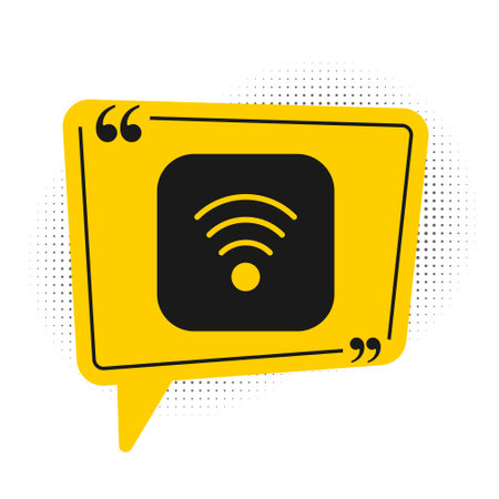 Black WiFi wireless internet network symbol icon isolated on white background. Yellow speech bubble symbol. Vectorのイラスト素材