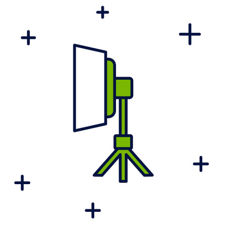 Filled outline Studio light bulb in softbox icon isolated on white background. Shadow reflection design. Vectorのイラスト素材