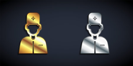 Gold and silver Male doctor icon isolated on black background. Long shadow style. Vectorのイラスト素材