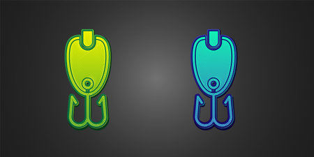 Green and blue Fishing lure icon isolated on black background. Fishing tackle. Vectorのイラスト素材