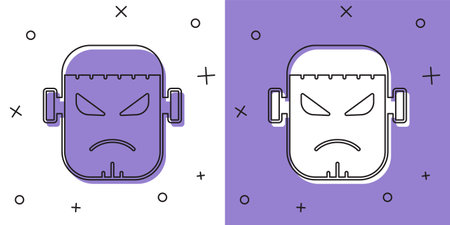Set Scary monster - Frankenstein face icon isolated on white and purple background. Happy Halloween party. Vectorのイラスト素材