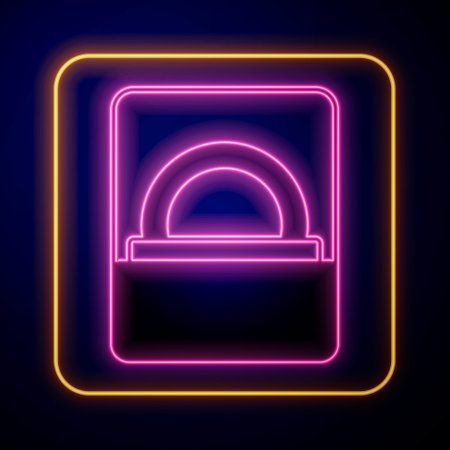 Glowing neon Diamond engagement ring in a box icon isolated on black background. Vectorのイラスト素材