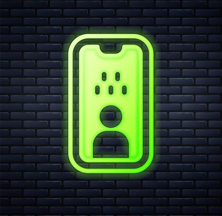Glowing neon Taxi driver license icon isolated on brick wall background. Vectorのイラスト素材