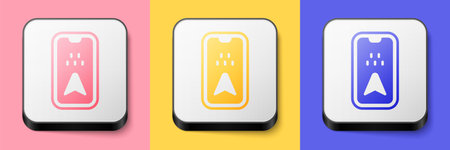 Isometric Infographic of city map navigation icon isolated on pink, yellow and blue background....