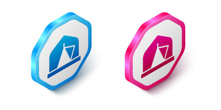 Isometric Tourist tent icon isolated on white background. Camping symbol. Hexagon button. Vectorのイラスト素材