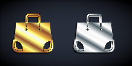 Gold and silver Paper shopping bag icon isolated on black background. Package sign. Long shadow style. Vectorのイラスト素材