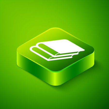Isometric Book icon isolated on green background. Green square button. Vectorのイラスト素材