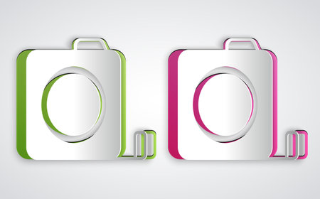Paper cut Roulette construction icon isolated on grey background. Tape measure symbol. Paper art style. Vectorのイラスト素材