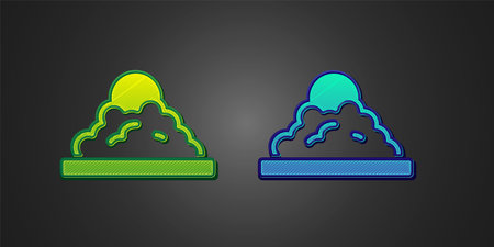 Green and blue Rice in a bowl icon isolated on black background. Traditional Asian food. Vectorのイラスト素材