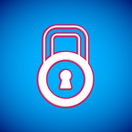 White Lock icon isolated on blue background. Padlock sign. Security, safety, protection, privacy concept. Vectorのイラスト素材