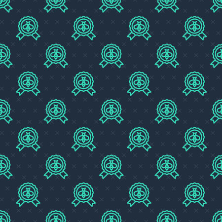 Green line Best bee icon isolated seamless pattern on blue background. Sweet natural food. Honeybee or apis with wings symbol. Flying insect. Vectorのイラスト素材