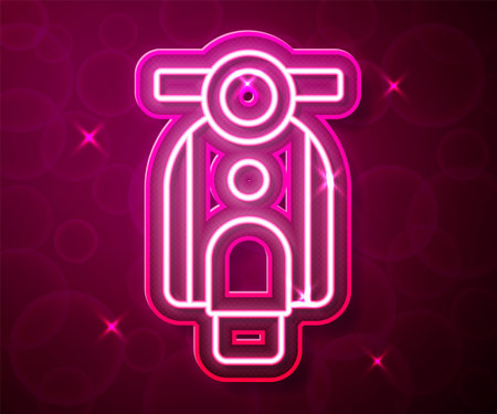 Glowing neon line Scooter icon isolated on red background. Vectorのイラスト素材