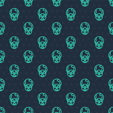 Green line Planet earth and radiation symbol icon isolated seamless pattern on blue background. Environmental concept. Vectorのイラスト素材