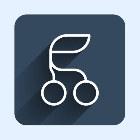 White line Fresh summer berries icon isolated with long shadow background. Berry fruit. Blue square button. Vectorのイラスト素材