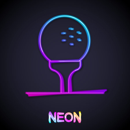 Glowing neon line Golf ball on tee icon isolated on black background. Vectorのイラスト素材