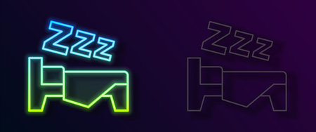 Glowing neon line Time to sleep icon isolated on black background. Sleepy zzz. Healthy lifestyle. Vectorのイラスト素材