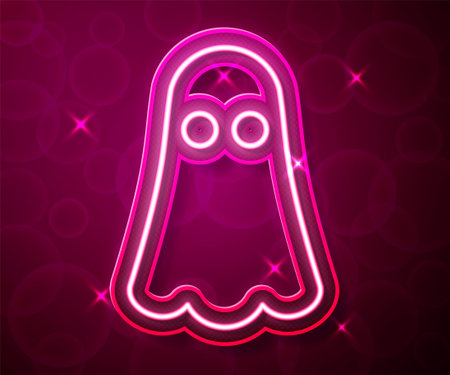 Glowing neon line Ghost icon isolated on red background. Happy Halloween party. Vectorのイラスト素材