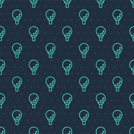 Green line Golf ball on tee icon isolated seamless pattern on blue background. Vectorのイラスト素材