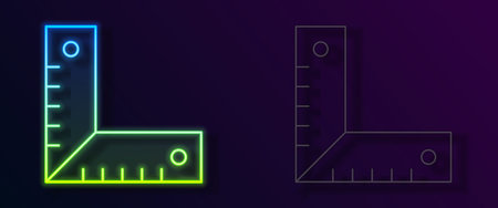 Glowing neon line Corner ruler icon isolated on black background. Setsquare, angle ruler, carpentry, measuring utensil, scale. Vectorのイラスト素材