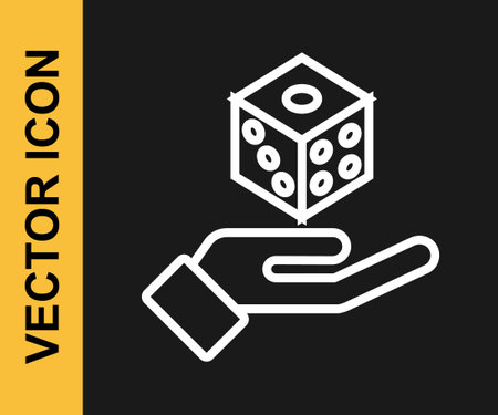 White line Game dice icon isolated on black background. Casino gambling. Vectorのイラスト素材