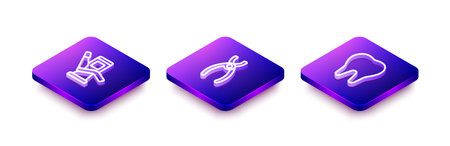 Set Isometric line Medical dental chair, Dental pliers and Tooth icon. Vectorのイラスト素材