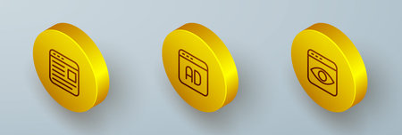 Set Isometric line Advertising, and Personal information collection icon. Vectorのイラスト素材