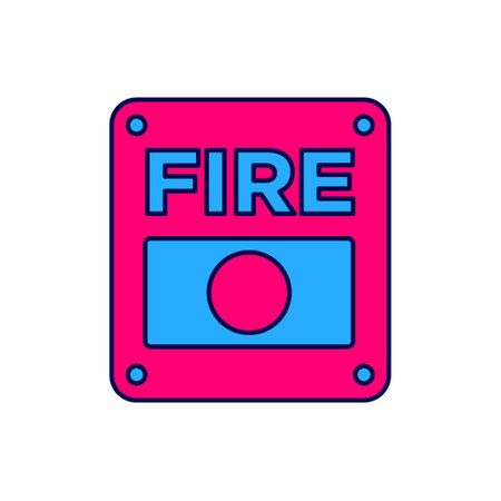 Filled outline Fire alarm system icon isolated on white background. Pull danger fire safety box. Vectorのイラスト素材