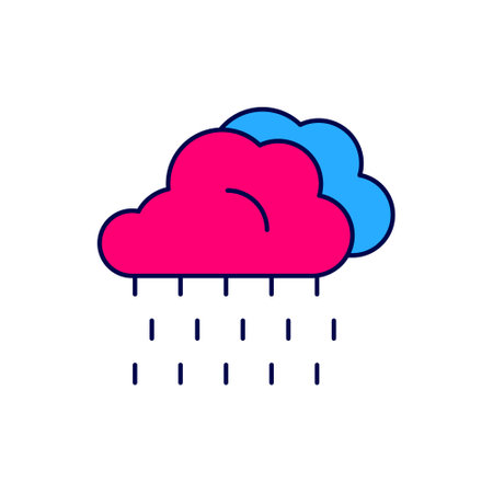 Filled outline Cloud with rain icon isolated on white background. Rain cloud precipitation with rain drops. Vectorのイラスト素材