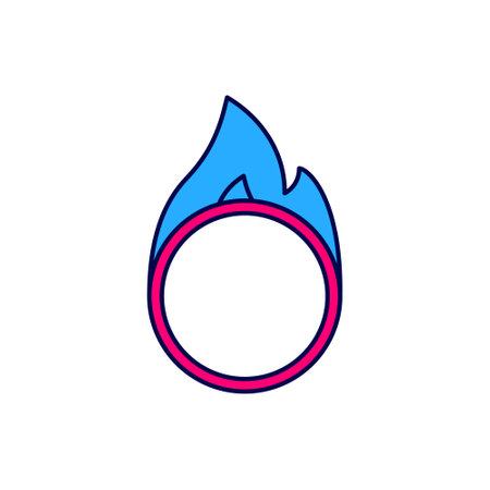 Filled outline Circus fire hoop icon isolated on white background. Ring of fire flame. Round fiery frame. Vectorのイラスト素材