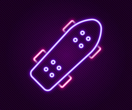 Glowing neon line Skateboard icon isolated on black background. Extreme sport. Sport equipment. Colorful outline concept. Vectorのイラスト素材