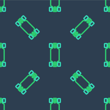 Line Longboard or skateboard cruiser icon isolated seamless pattern on blue background. Extreme sport. Sport equipment. Vectorのイラスト素材