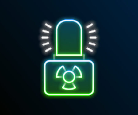 Glowing neon line Radioactive warning lamp icon isolated on black background. Colorful outline concept. Vectorのイラスト素材