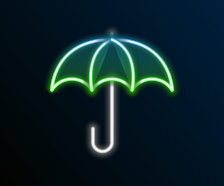 Glowing neon line Umbrella icon isolated on black background. Insurance concept. Waterproof icon. Protection, safety, security concept. Colorful outline concept. Vectorのイラスト素材